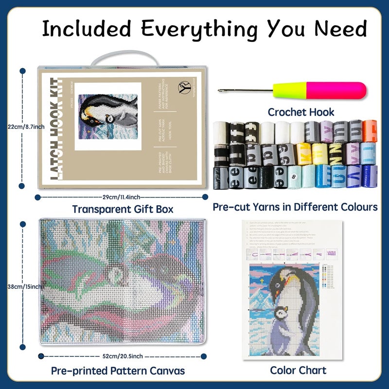 YP Latch Hook Kits for Adults DIY Rug Crafts Arts Carpet for Home Decoration Festival Gifts,20.5" X 14.5"（Penguin） - Image 2